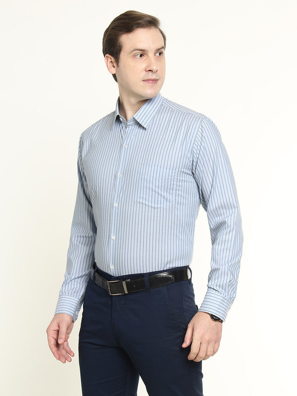 Men Blue Striped Pure Cotton Slim Fit Formal Shirt