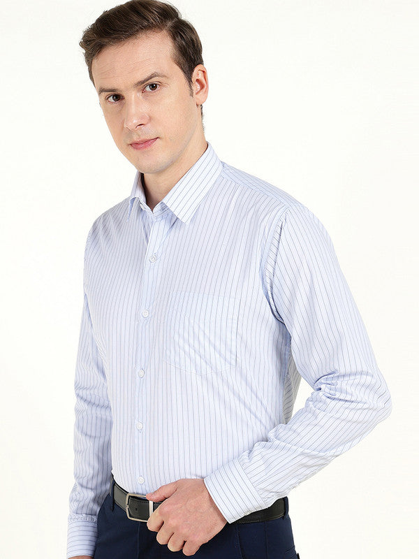 Men Blue Striped Wrinkle Ressistant Slim Fit Pure Cotton Formal Shirt