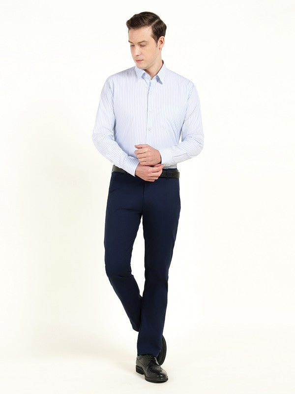 Men Blue Striped Wrinkle Ressistant Slim Fit Pure Cotton Formal Shirt