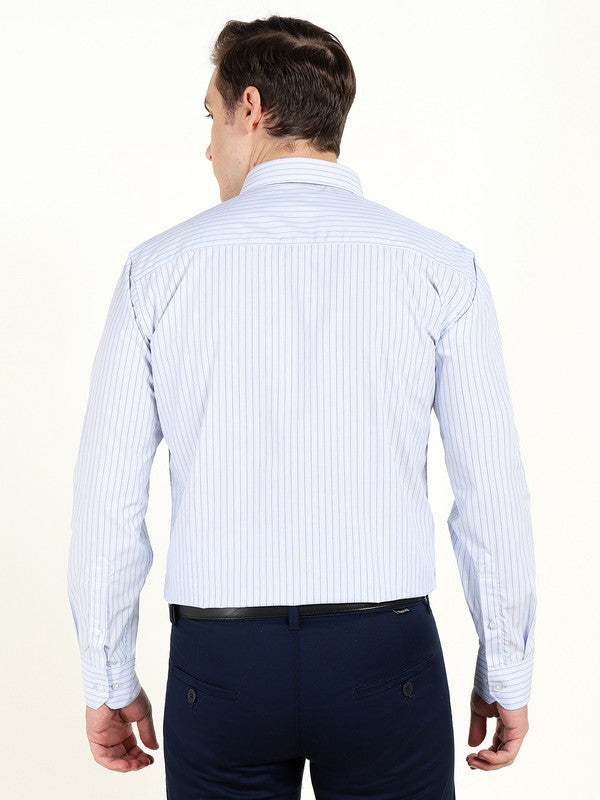 Men Blue Striped Wrinkle Ressistant Slim Fit Pure Cotton Formal Shirt