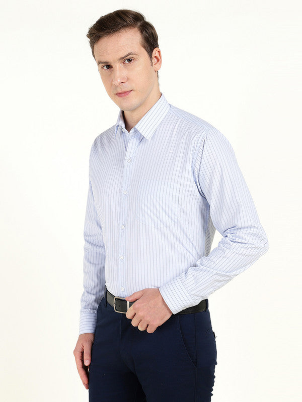 Men Blue Striped Wrinkle Ressistant Slim Fit Pure Cotton Formal Shirt
