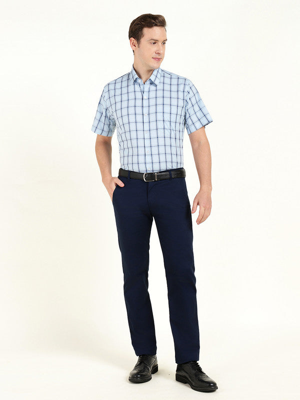 Hancock Men Blue Checked Slim Fit Pure Cotton Formal Shirt