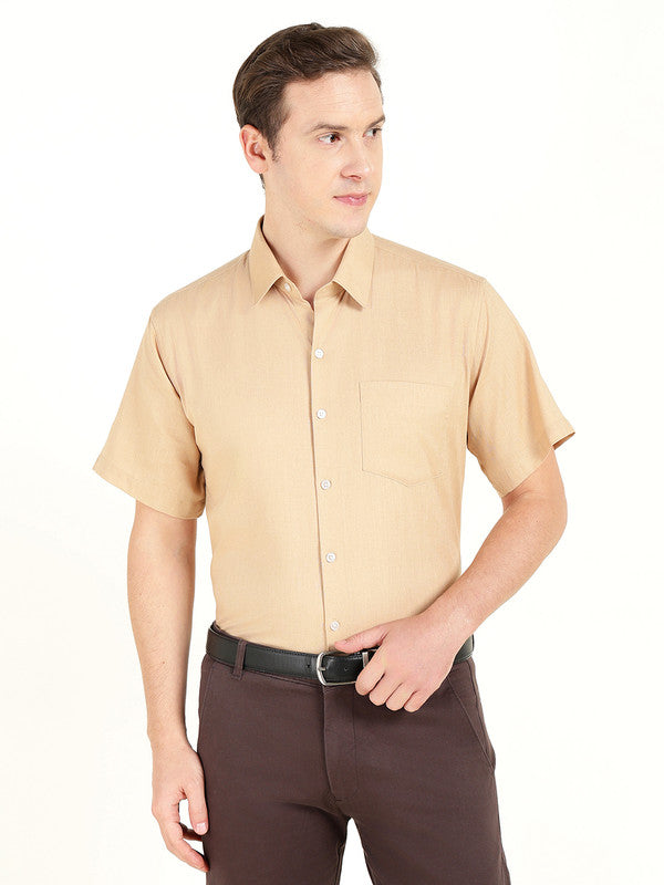 Men Tan Solid Slim Fit Linen Formal Shirt