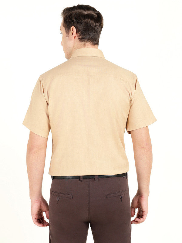 Men Tan Solid Slim Fit Linen Formal Shirt