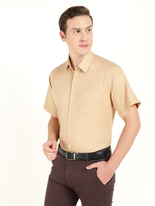 Men Tan Solid Slim Fit Linen Formal Shirt