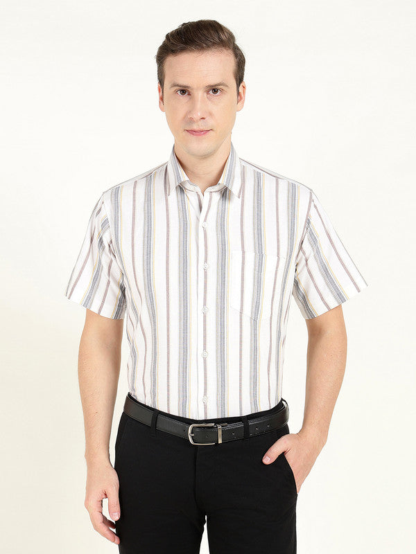 Men White Oxford Striped Slim Fit Pure Cotton Formal Shirt