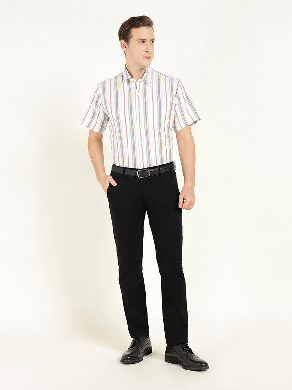 Men White Oxford Striped Slim Fit Pure Cotton Formal Shirt