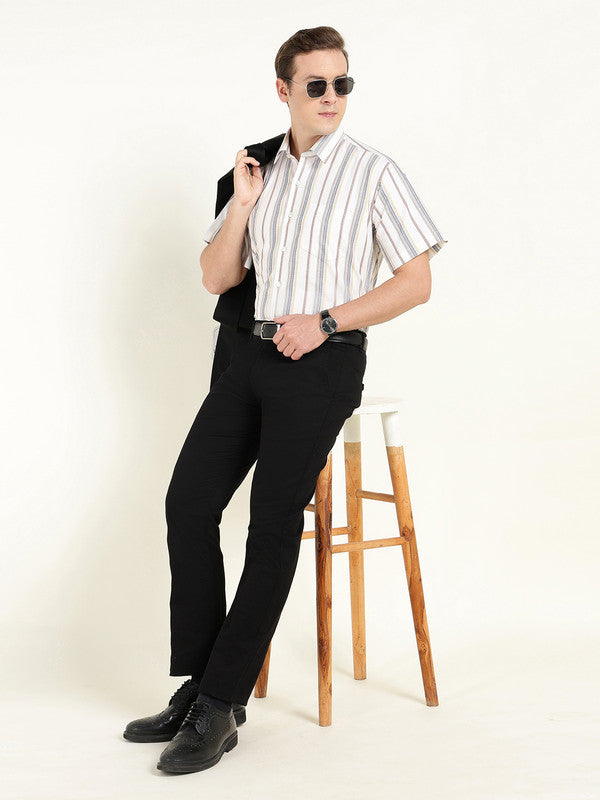 Men White Oxford Striped Slim Fit Pure Cotton Formal Shirt