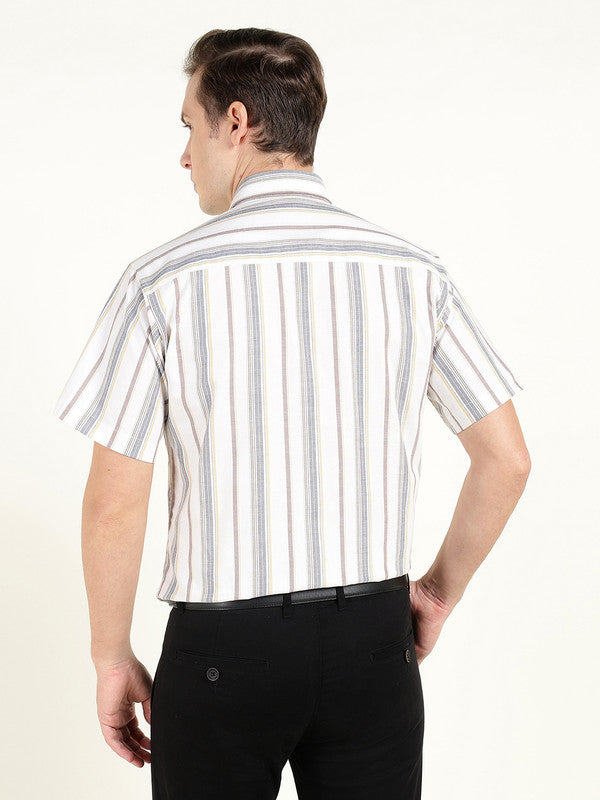 Men White Oxford Striped Slim Fit Pure Cotton Formal Shirt