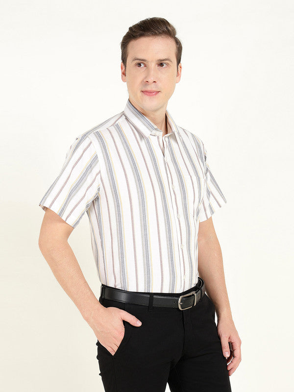 Men White Oxford Striped Slim Fit Pure Cotton Formal Shirt