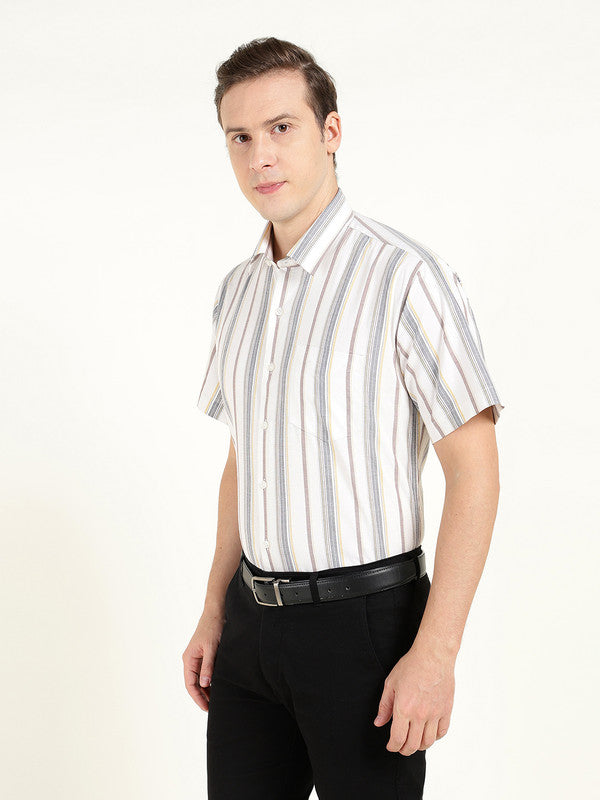 Men White Oxford Striped Slim Fit Pure Cotton Formal Shirt