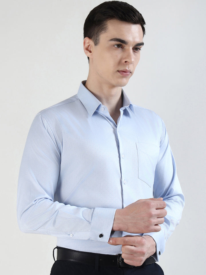 Hancock   Men   Sky Blue   Solid Self Design  Frech Cuff   Pure Giza Cotton   Slim Fit   Formal   Shirt