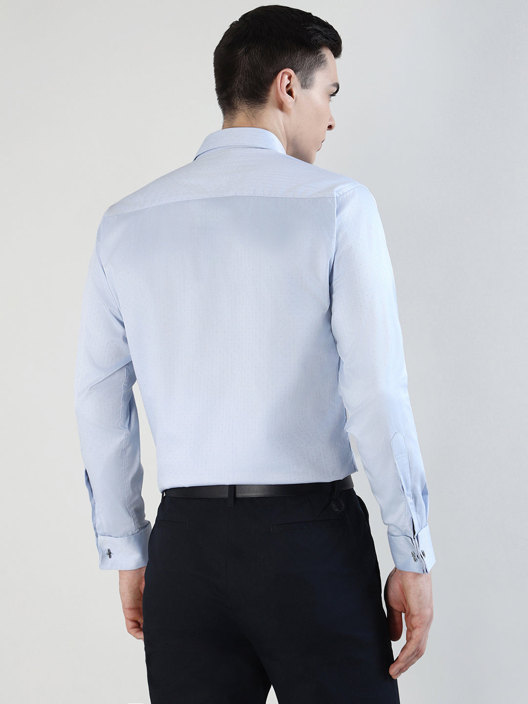Hancock   Men   Sky Blue   Solid Self Design  Frech Cuff   Pure Giza Cotton   Slim Fit   Formal   Shirt