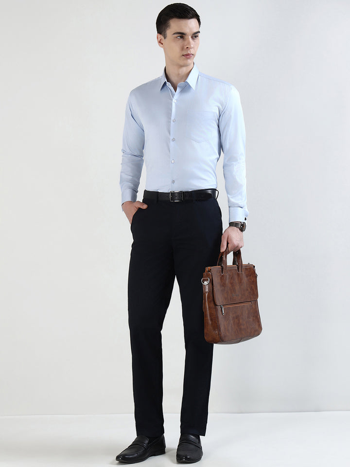 Hancock   Men   Sky Blue   Solid Self Design  Frech Cuff   Pure Giza Cotton   Slim Fit   Formal   Shirt