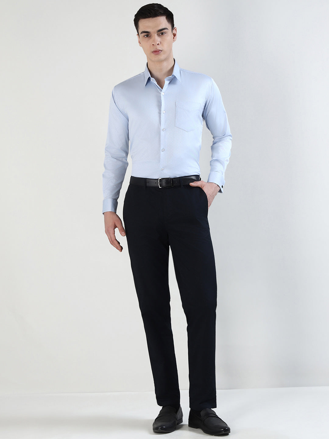 Hancock   Men   Sky Blue   Solid Self Design  Frech Cuff   Pure Giza Cotton   Slim Fit   Formal   Shirt