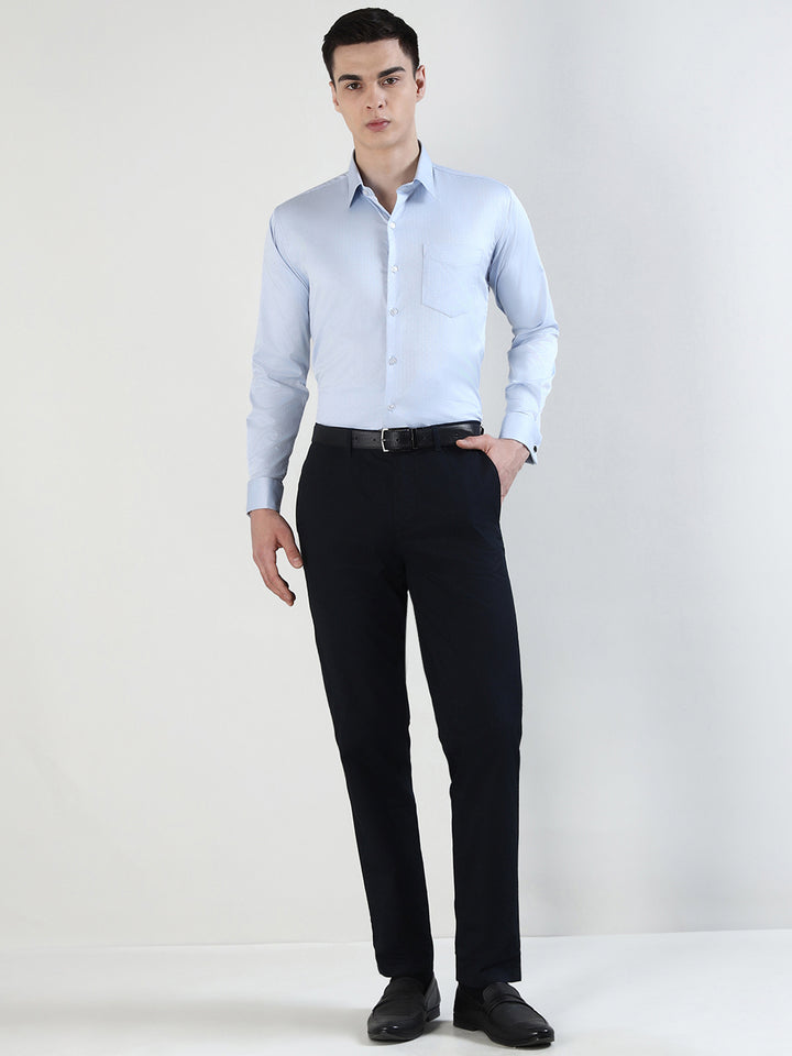 Hancock   Men   Sky Blue   Solid Self Design  Frech Cuff   Pure Giza Cotton   Slim Fit   Formal   Shirt
