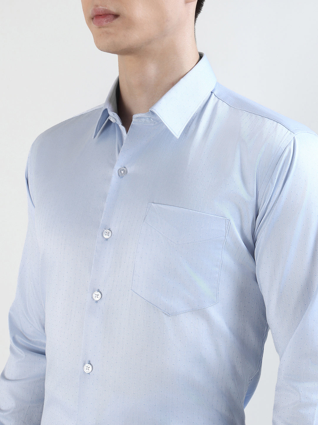 Hancock   Men   Sky Blue   Solid Self Design  Frech Cuff   Pure Giza Cotton   Slim Fit   Formal   Shirt