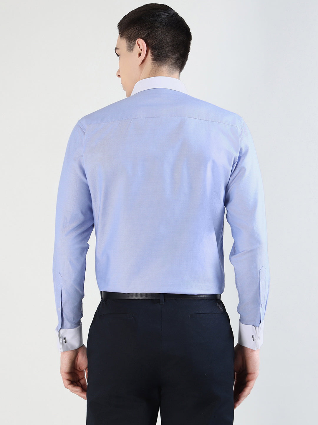 Hancock   Men   Blue   Solid Self Design  French Cuff  Pure Giza Cotton   Slim Fit   Formal   Shirt