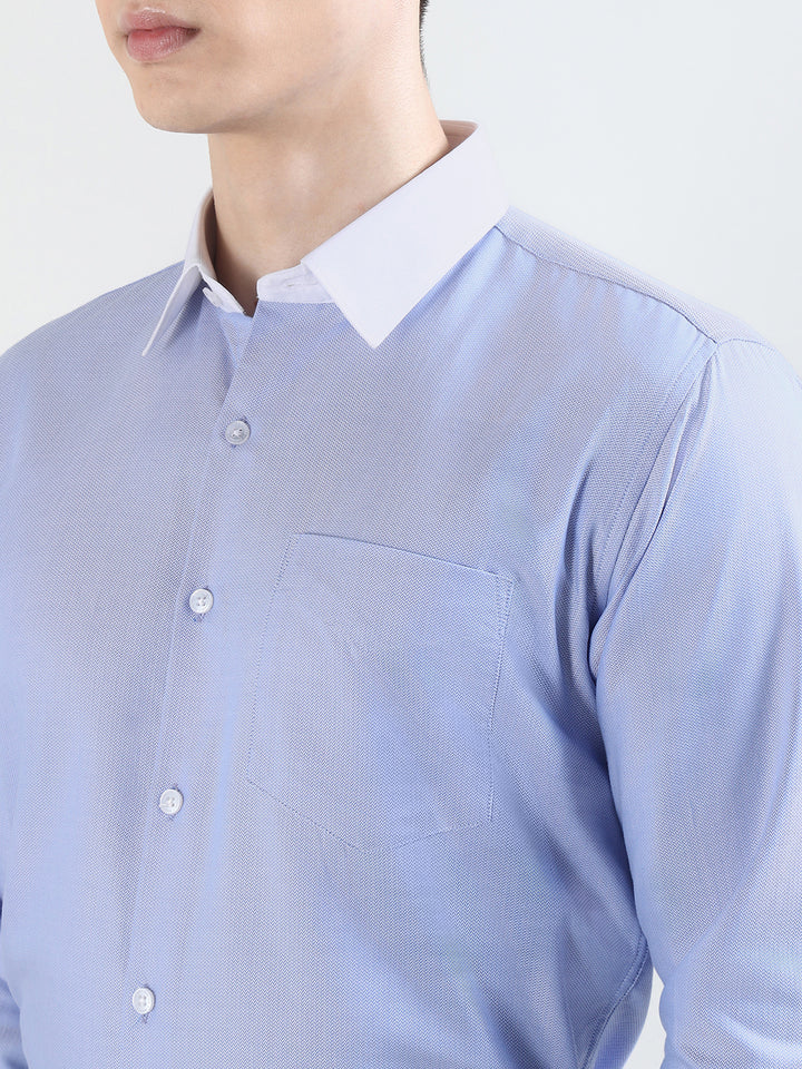 Hancock   Men   Blue   Solid Self Design  French Cuff  Pure Giza Cotton   Slim Fit   Formal   Shirt