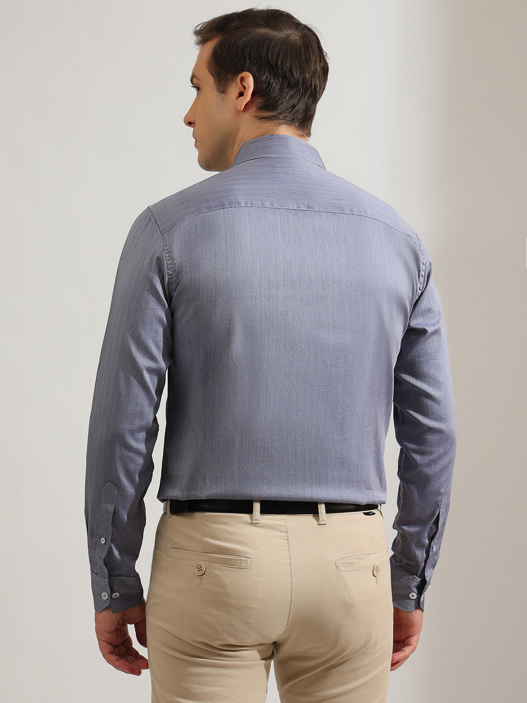 Hancock   Men   Blue   Solid Self Design   Cotton Elastane   Slim Fit   Formal   Shirt