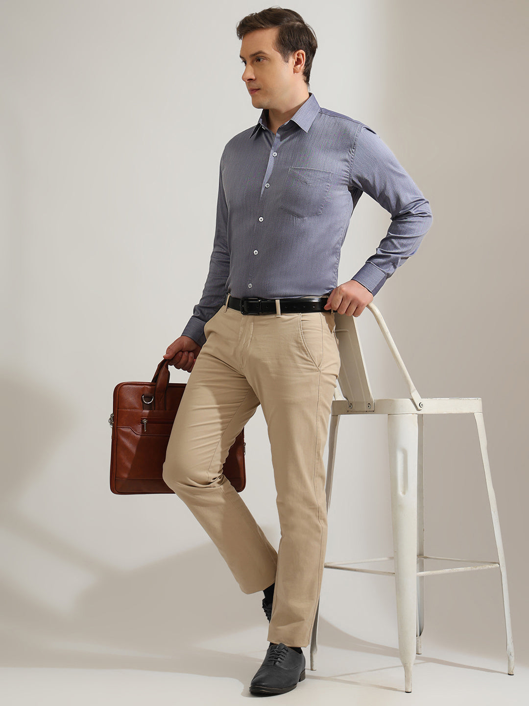 Hancock   Men   Blue   Solid Self Design   Cotton Elastane   Slim Fit   Formal   Shirt