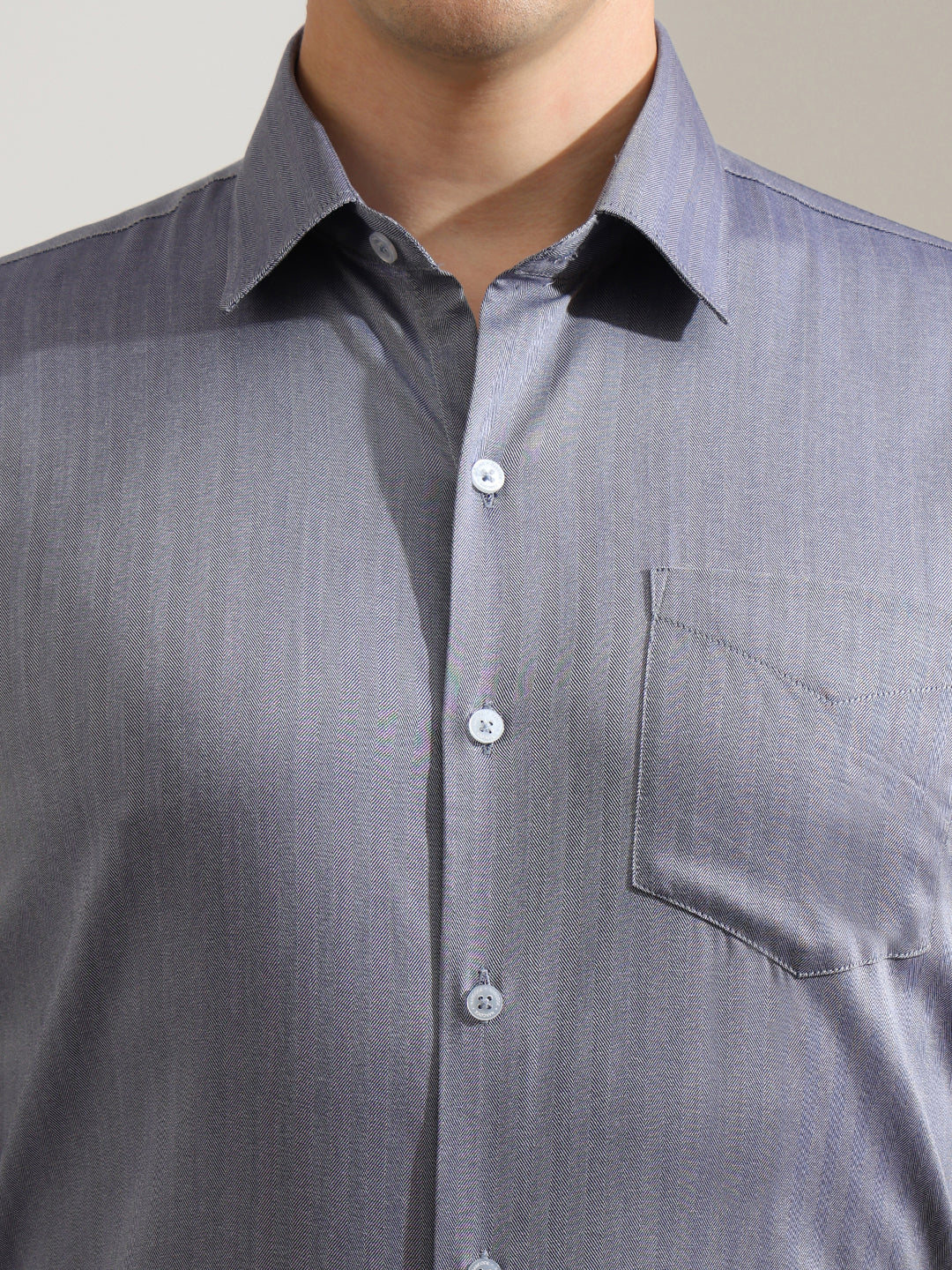 Hancock   Men   Blue   Solid Self Design   Cotton Elastane   Slim Fit   Formal   Shirt