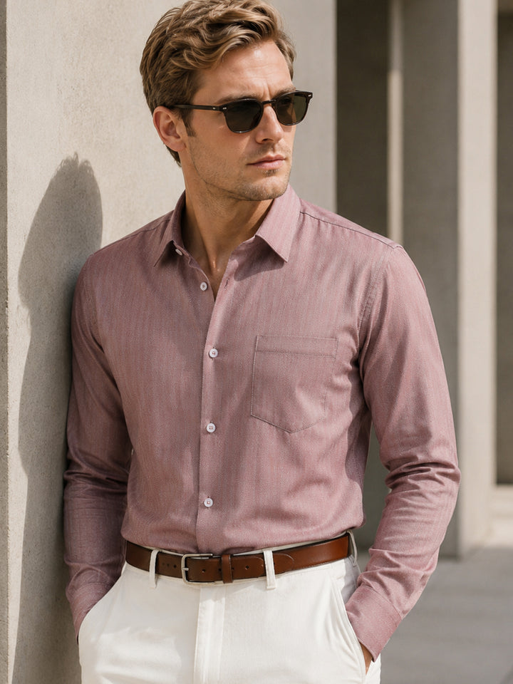 Hancock   Men   Maroon   Solid Self Design   Cotton Elastane   Slim Fit   Formal   Shirt