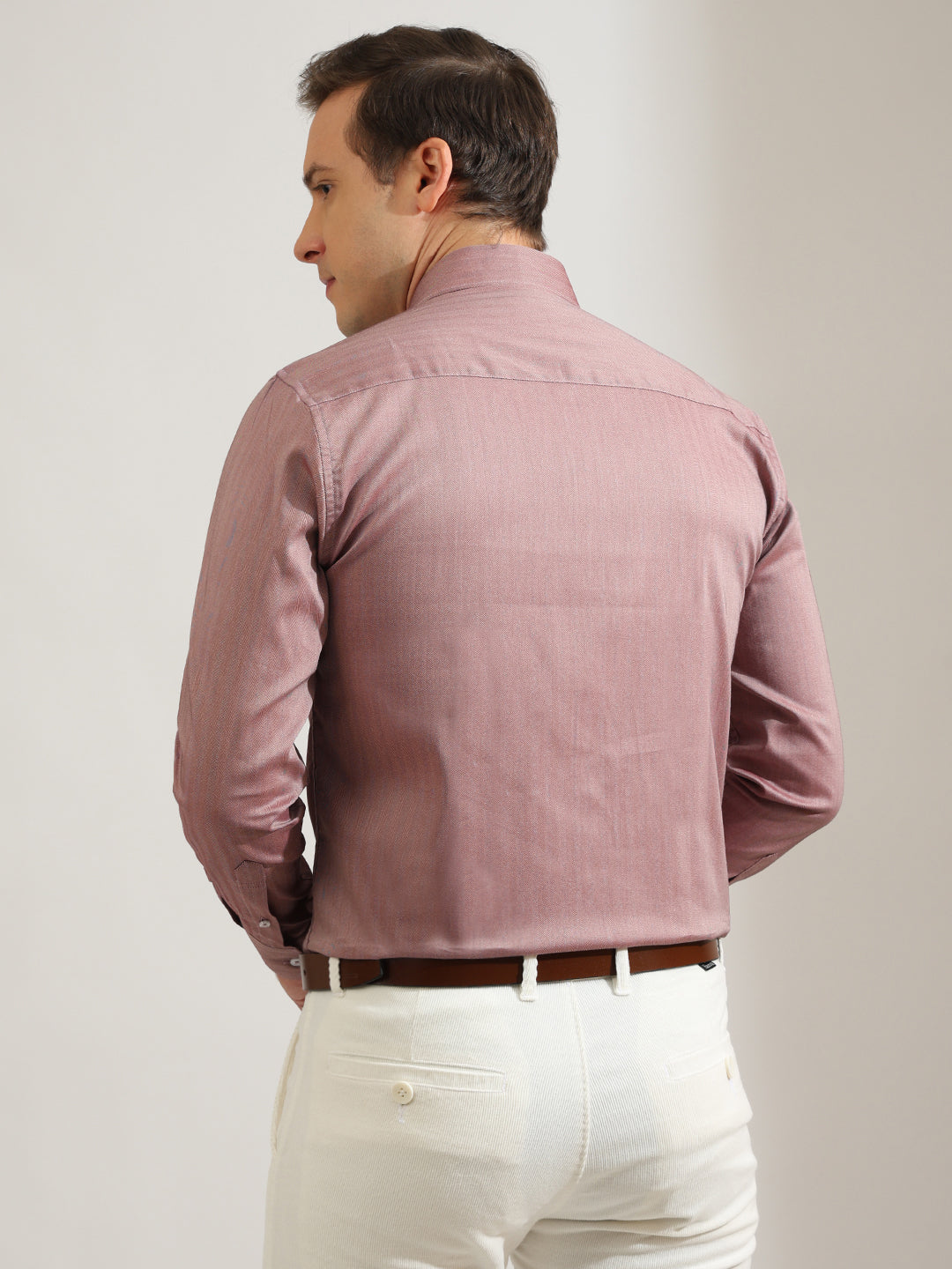 Hancock   Men   Maroon   Solid Self Design   Cotton Elastane   Slim Fit   Formal   Shirt