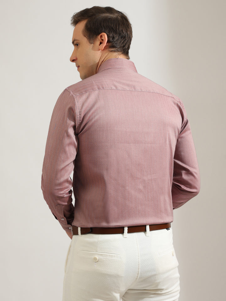 Hancock   Men   Maroon   Solid Self Design   Cotton Elastane   Slim Fit   Formal   Shirt