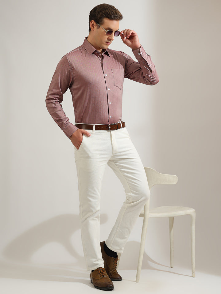 Hancock   Men   Maroon   Solid Self Design   Cotton Elastane   Slim Fit   Formal   Shirt