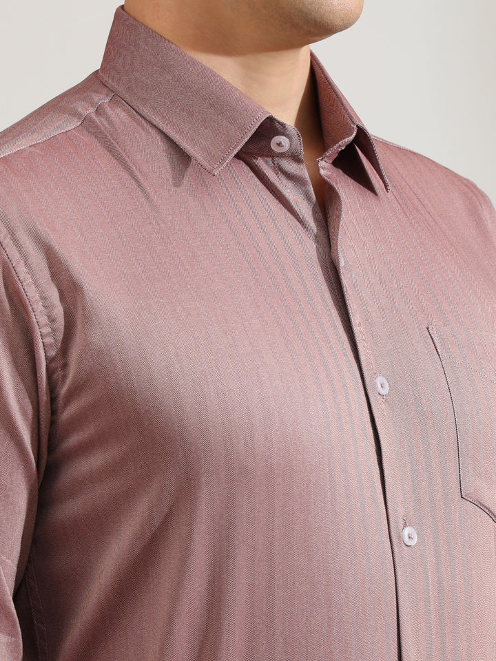 Hancock   Men   Maroon   Solid Self Design   Cotton Elastane   Slim Fit   Formal   Shirt
