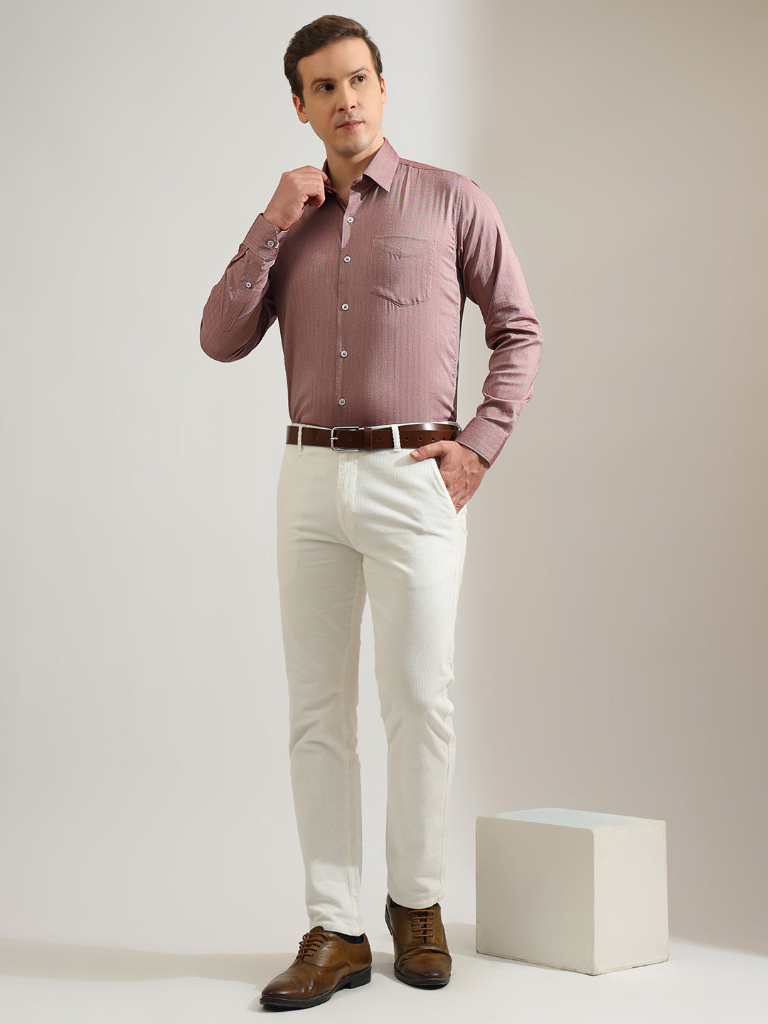 Hancock   Men   Maroon   Solid Self Design   Cotton Elastane   Slim Fit   Formal   Shirt