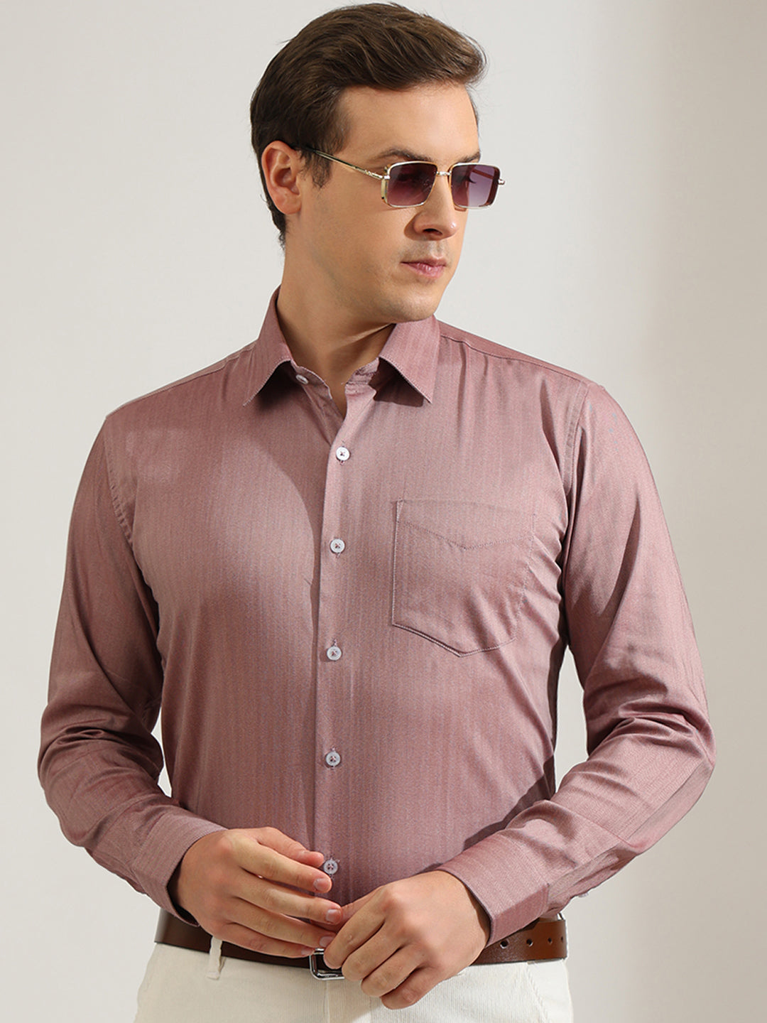 Hancock   Men   Maroon   Solid Self Design   Cotton Elastane   Slim Fit   Formal   Shirt