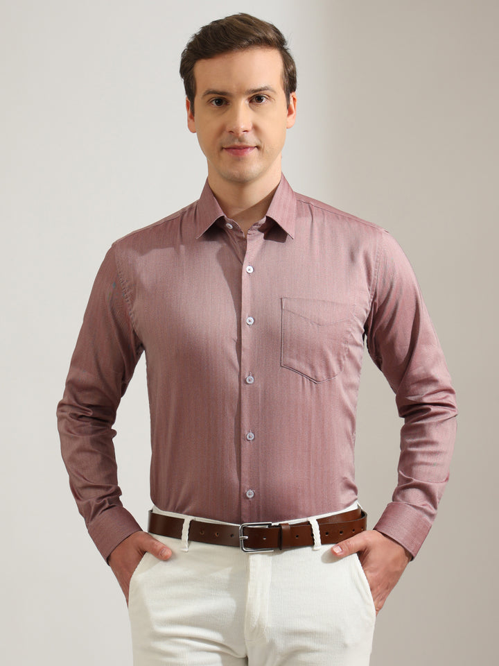 Hancock   Men   Maroon   Solid Self Design   Cotton Elastane   Slim Fit   Formal   Shirt