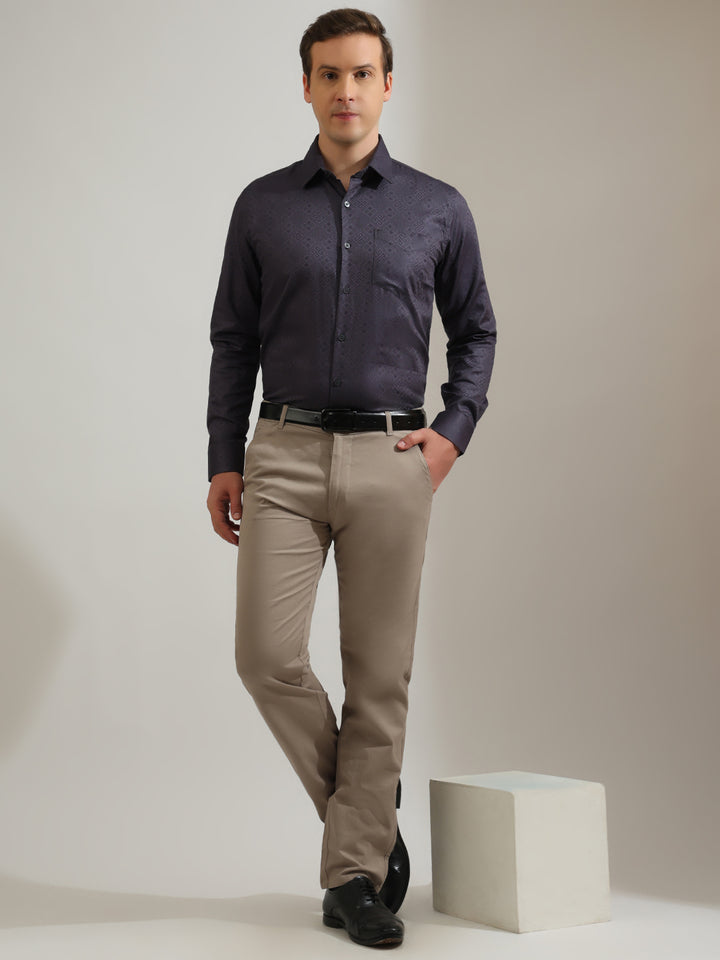 Hancock   Men   Slate Grey   Solid Self Design   Pure Cotton   Slim Fit   Formal   Shirt
