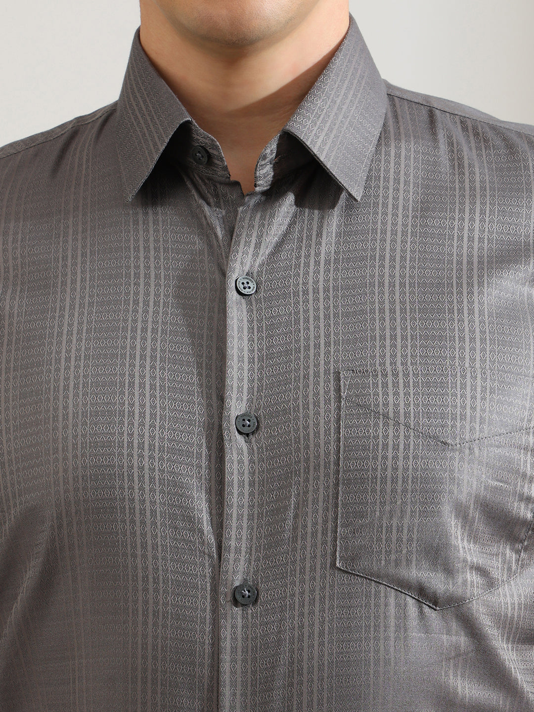 Hancock   Men   Grey   Solid Self Design   Pure Cotton   Slim Fit   Party   Shirt