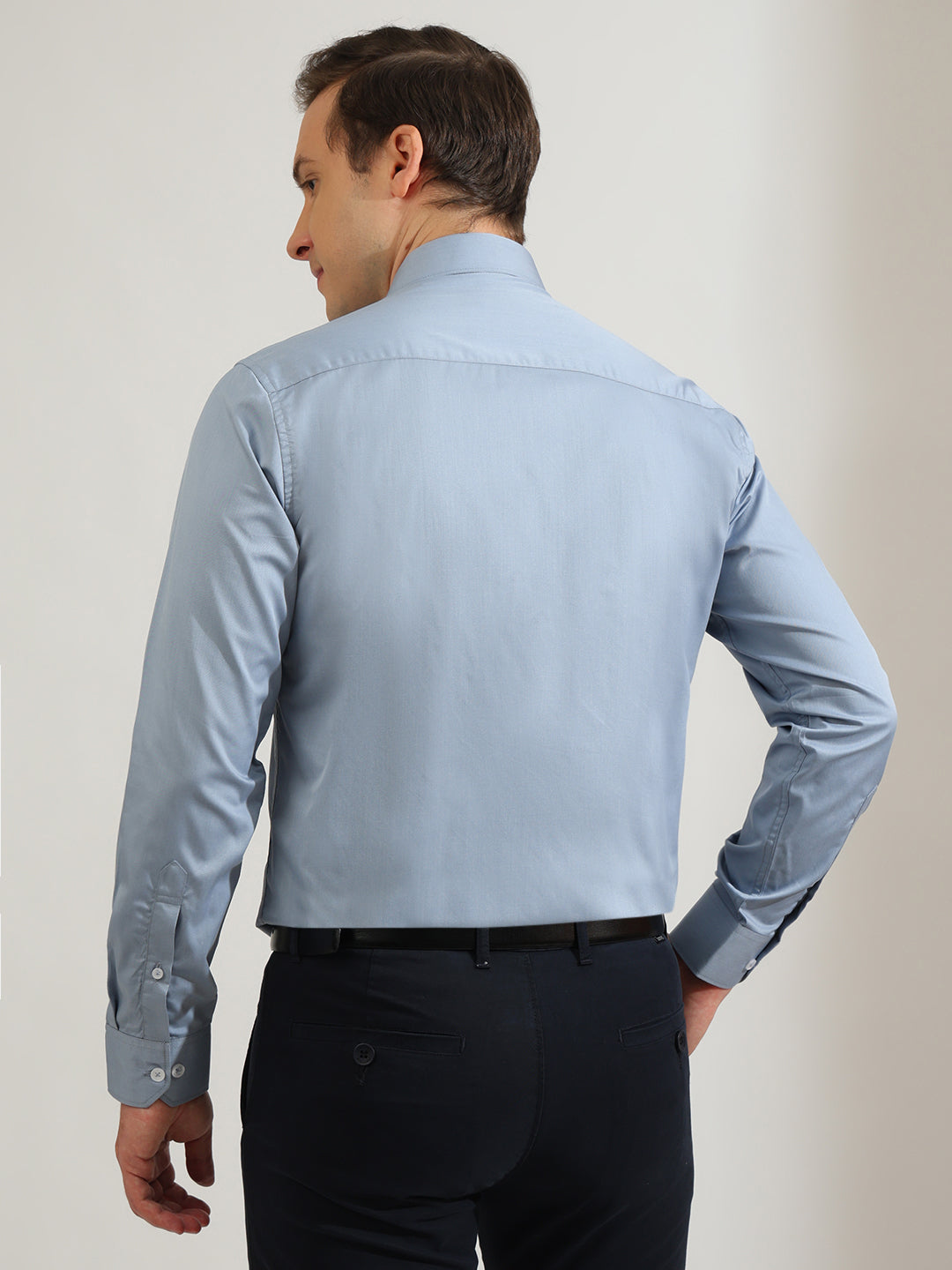 Hancock   Men   Bluish Grey   Solids   Cotton Elastane   Slim Fit   Formal   Shirt