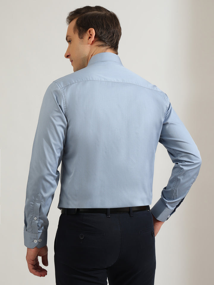 Hancock   Men   Bluish Grey   Solids   Cotton Elastane   Slim Fit   Formal   Shirt