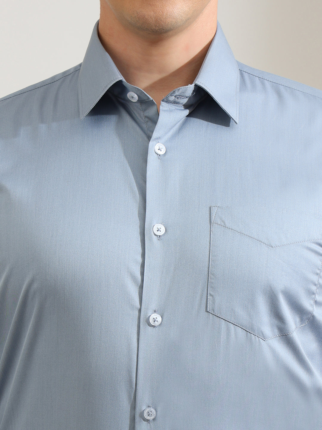 Hancock   Men   Bluish Grey   Solids   Cotton Elastane   Slim Fit   Formal   Shirt