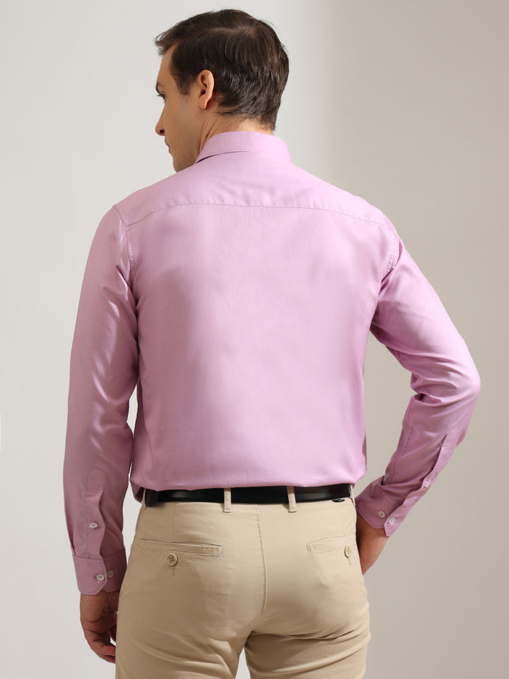 Hancock   Men   Lilac   Solids   Cotton Elastane   Slim Fit   Formal   Shirt