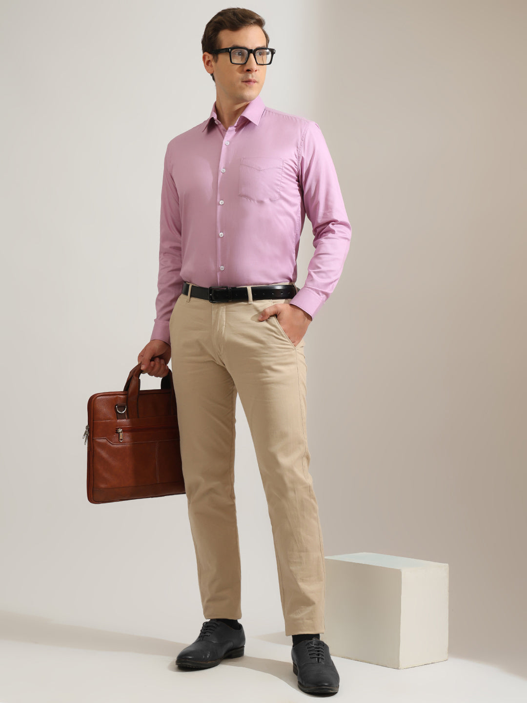 Hancock   Men   Lilac   Solids   Cotton Elastane   Slim Fit   Formal   Shirt