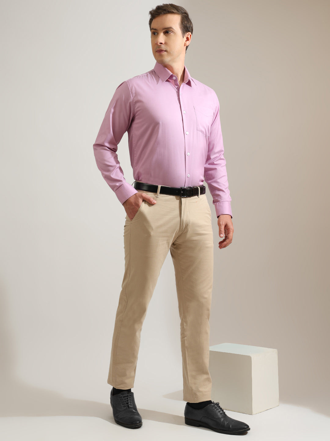 Hancock   Men   Lilac   Solids   Cotton Elastane   Slim Fit   Formal   Shirt