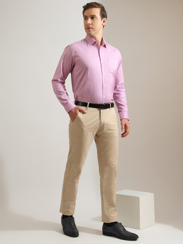 Hancock   Men   Lilac   Solids   Cotton Elastane   Slim Fit   Formal   Shirt