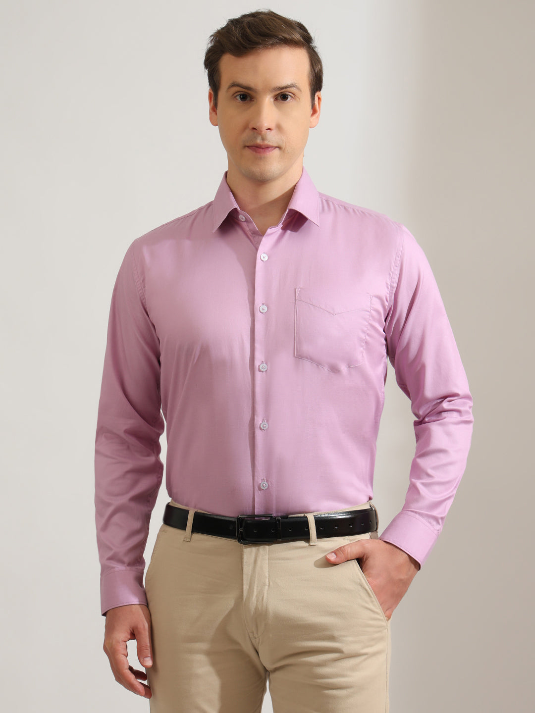 Hancock   Men   Lilac   Solids   Cotton Elastane   Slim Fit   Formal   Shirt