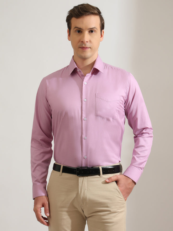 Hancock   Men   Lilac   Solids   Cotton Elastane   Slim Fit   Formal   Shirt