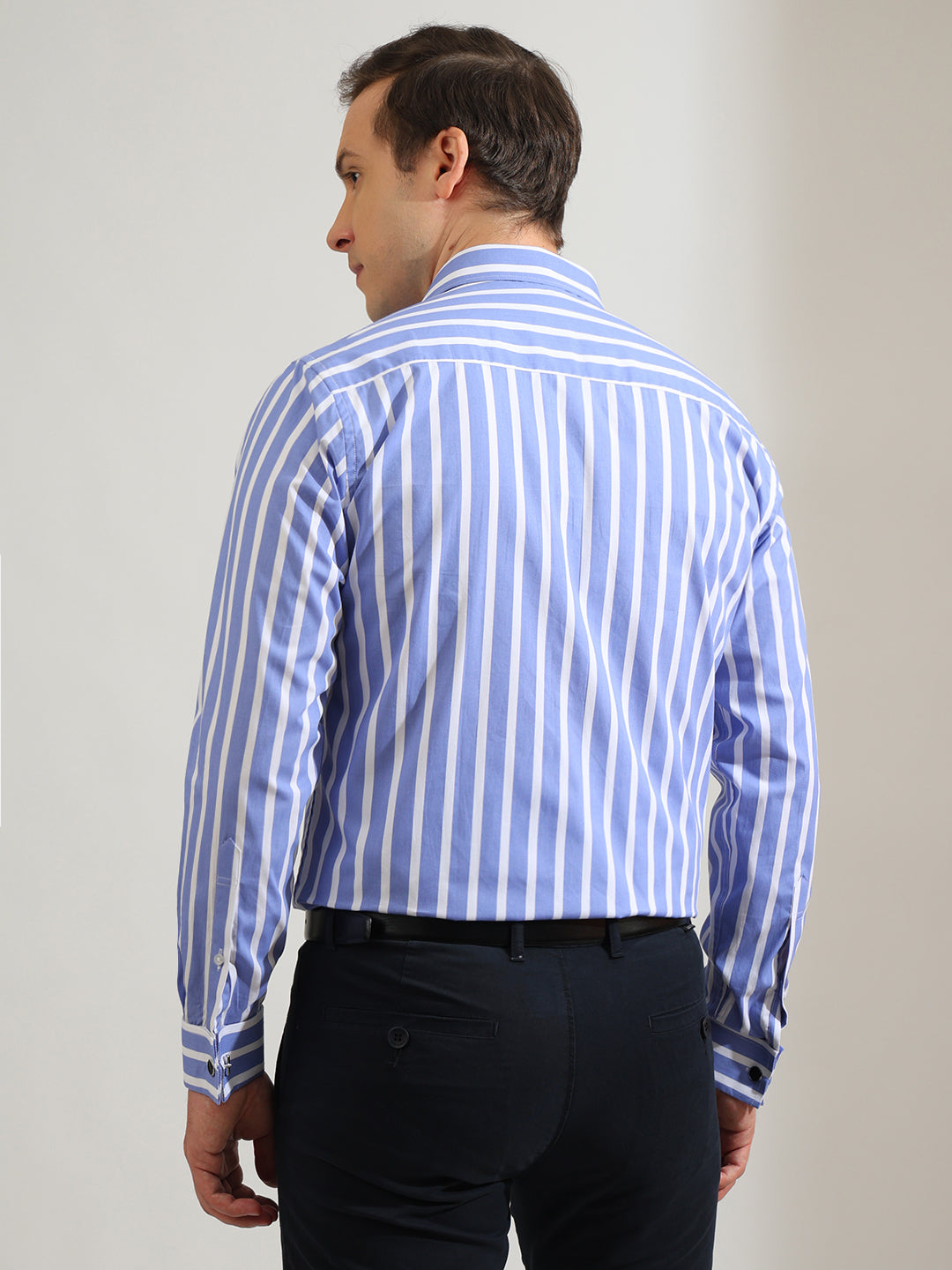 Hancock   Men   Blue & White   Stripes   Pure Cotton   Slim Fit   Formal   Shirt