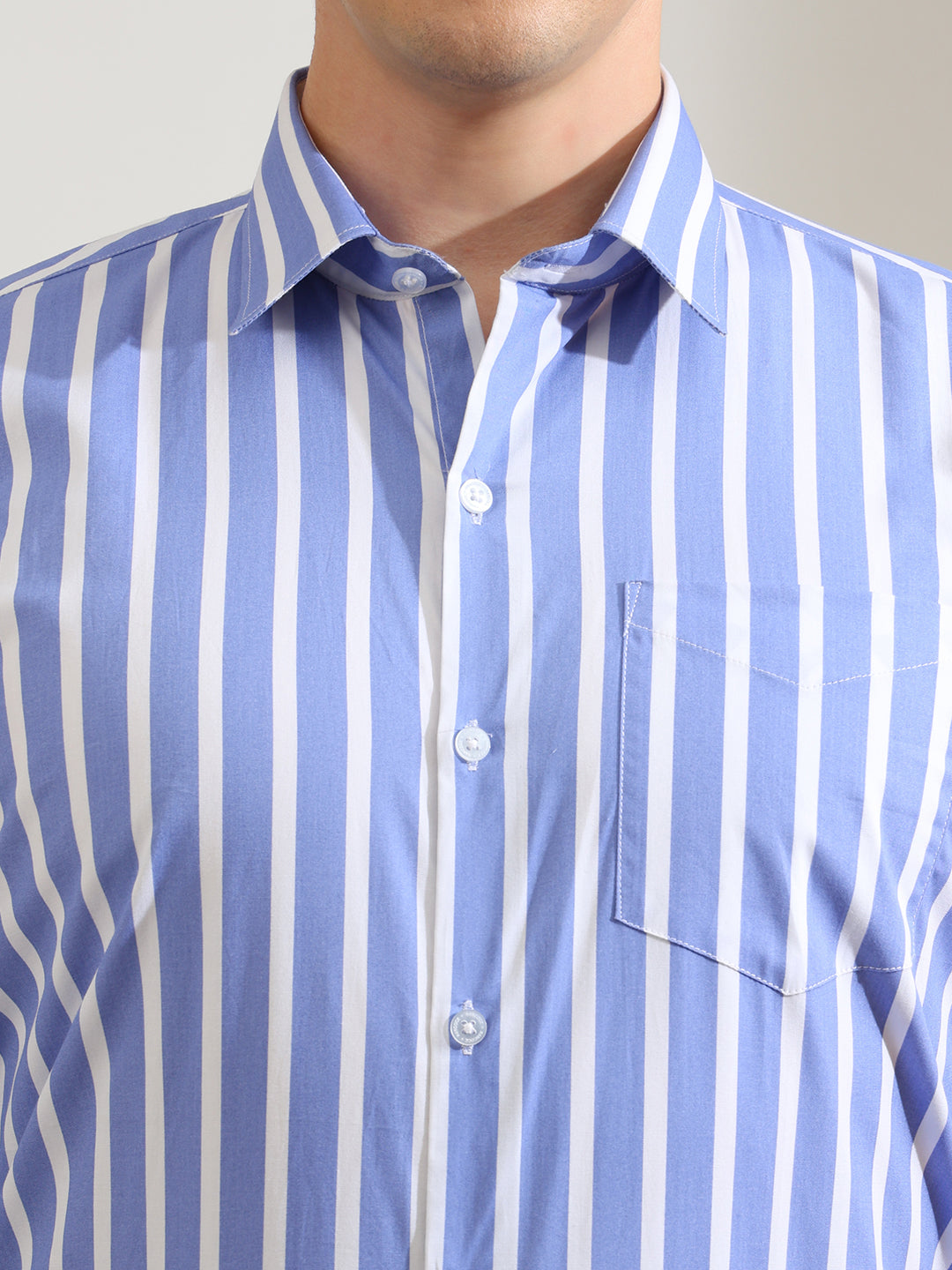 Hancock   Men   Blue & White   Stripes   Pure Cotton   Slim Fit   Formal   Shirt