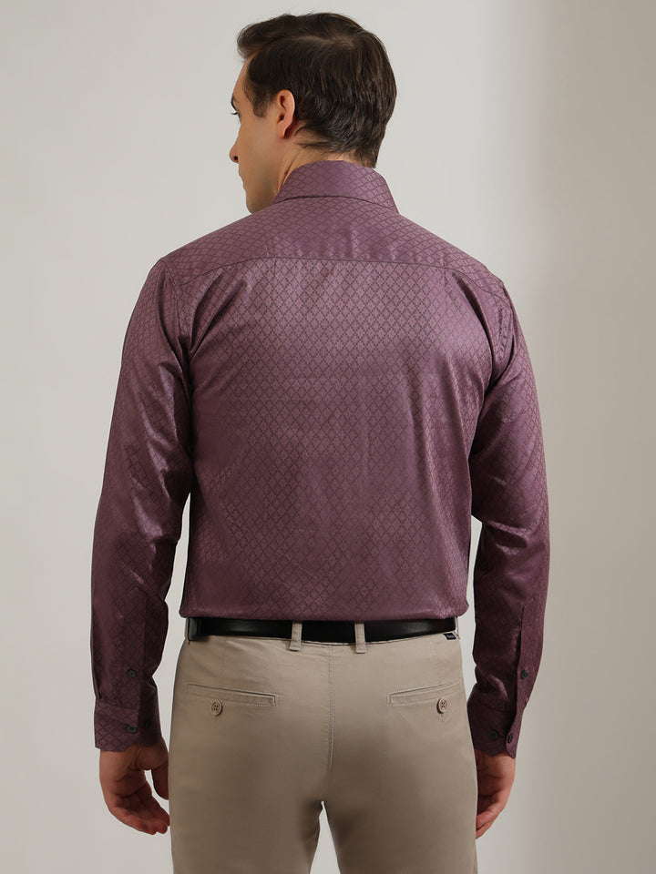 Hancock   Men   Dusty Mauve   Solid Self Design   Pure Cotton   Slim Fit   Formal   Shirt