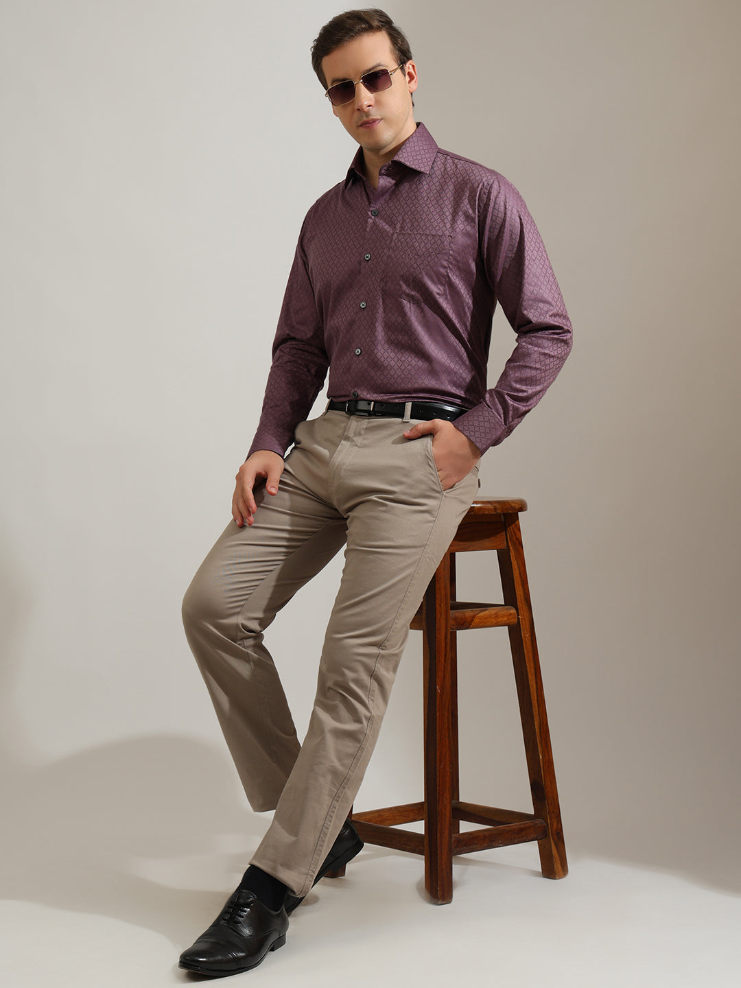Hancock   Men   Dusty Mauve   Solid Self Design   Pure Cotton   Slim Fit   Formal   Shirt