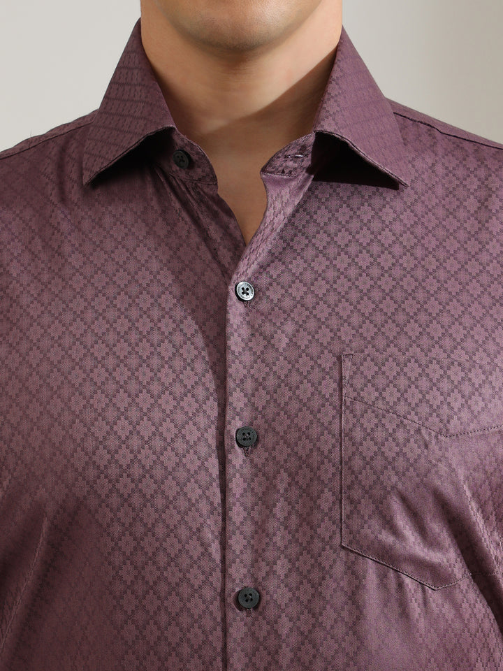 Hancock   Men   Dusty Mauve   Solid Self Design   Pure Cotton   Slim Fit   Formal   Shirt